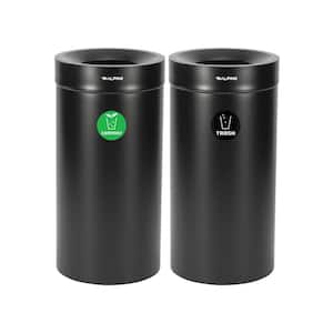 54 Gal. Black Stainless Steel Compost and Indoor Trash Can Receptacle Combo Station with Open Top Removable Lid
