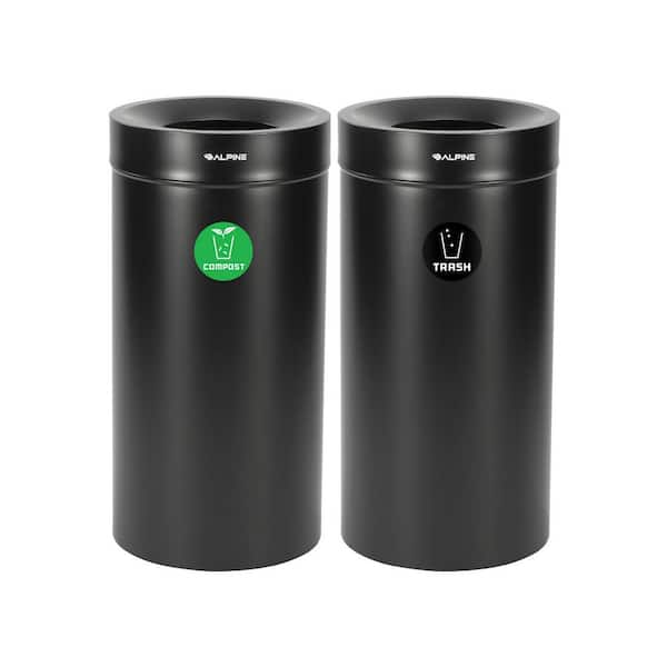 54 gal. Black Stainless Steel Compost and Trash Can Receptacle Combo Station with Open Top Removable Lid
