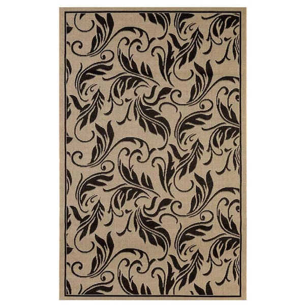 MSRUGS FW Collection Pothos Black 4 ft. x 6 ft. Tropic Leaves Polypropylene Indoor/Outdoor Area Rug