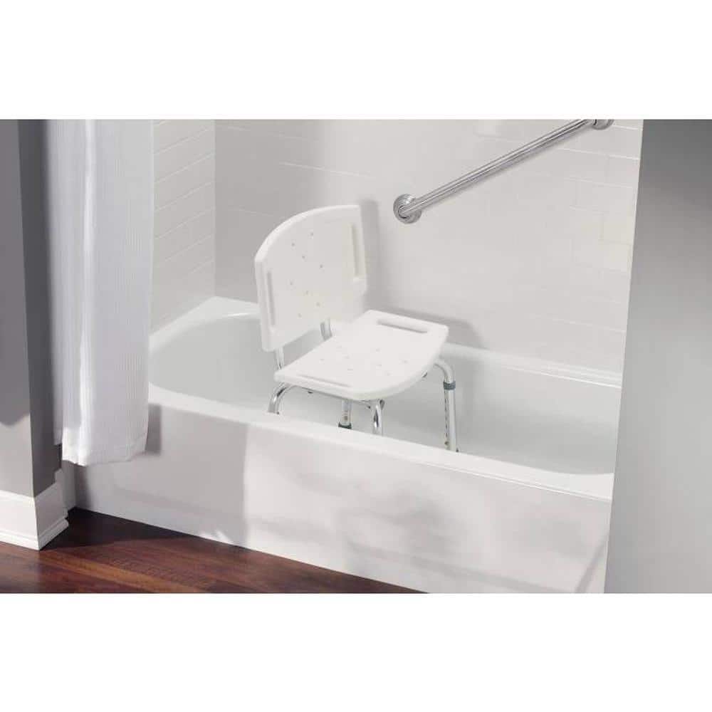 Adjustable White Polypropylene Shower Chair with Aluminum Legs