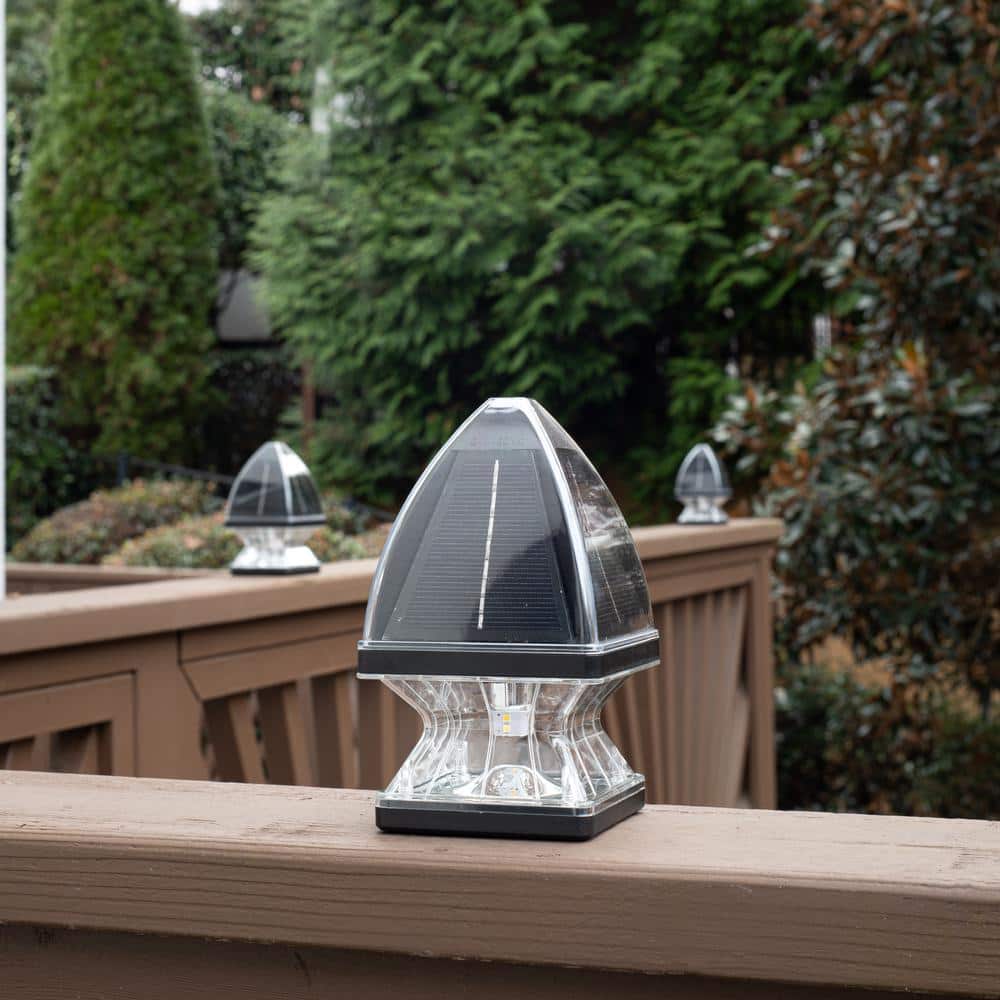 Black Resin Solar LED Post Cap Lights with Dusk to Dawn, 2-Pack