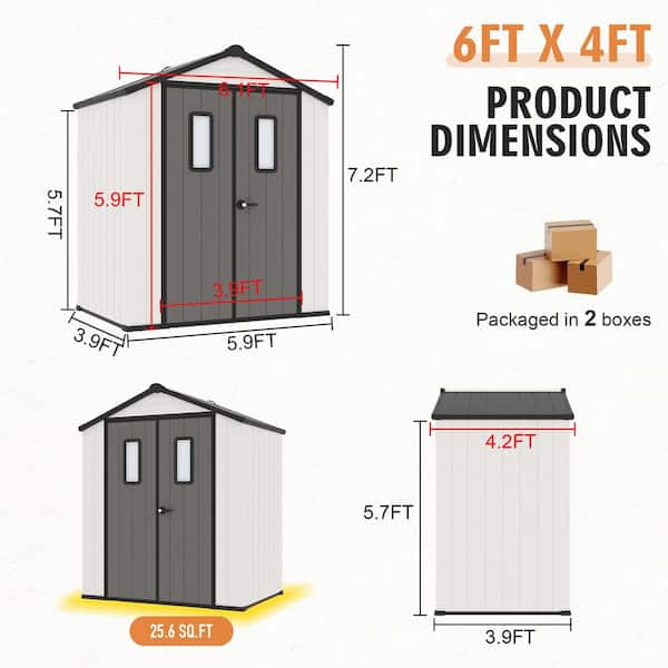 6 ft. W x 4 ft. D Resin Storage Shed with Lockable Doors, Frosted Windows, Sloped Roof, and Floor Included (24 sq. ft.)