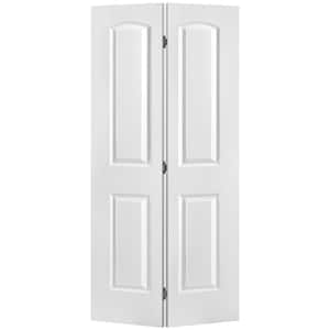 36 in. x 80 in. Roman 2-Panel Round Top Primed White Hollow-Core Smooth Composite Bi-Fold Interior Door