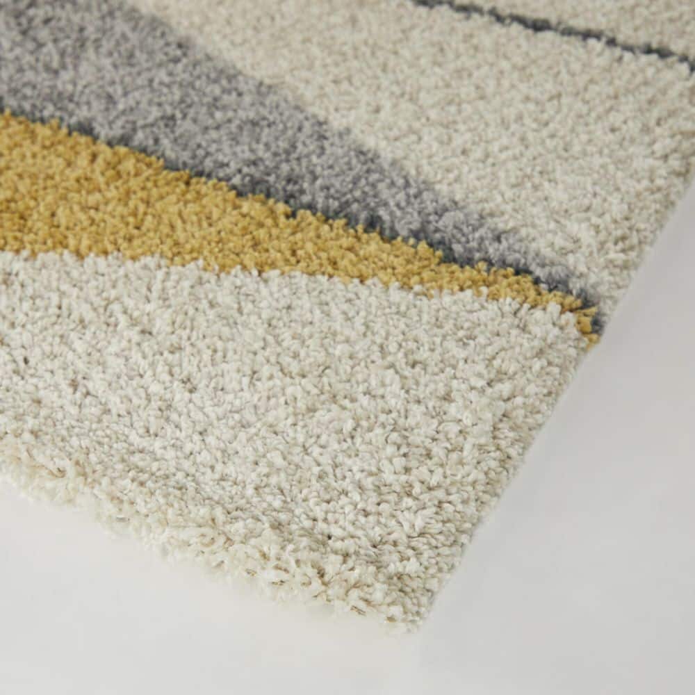 Yellow and Gray Geometric Shag Rug 4' x 6'