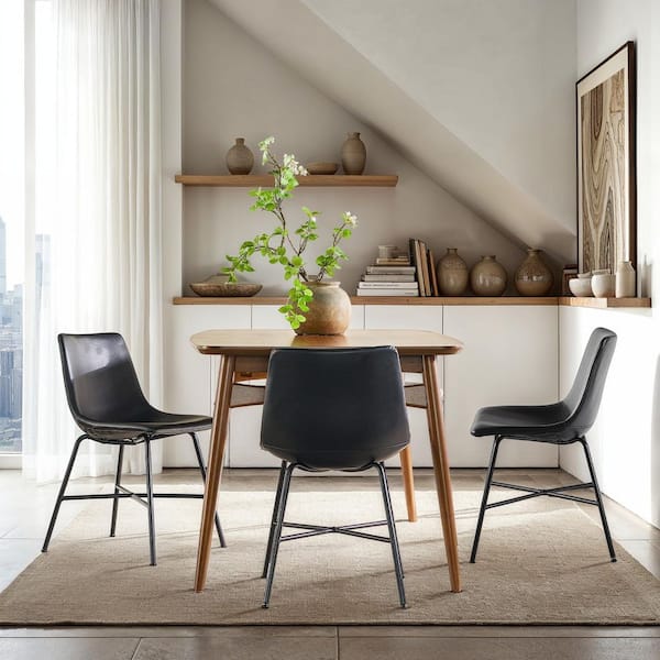 Black Modern Faux Leather Dining Chairs with Metal X Base, Set of 2