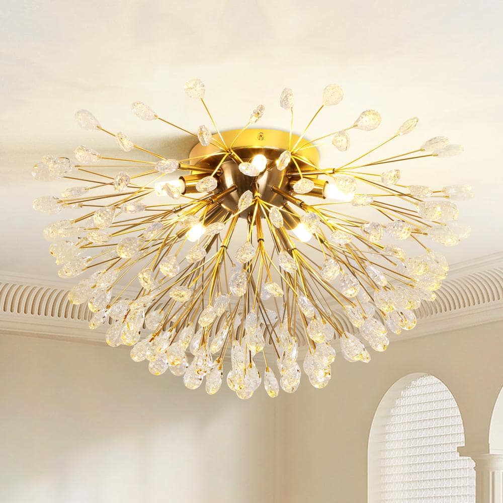 Shawn 5-Light 20.47 in. Brass Gold Crystal Semi- Flush Mount Light price history on PriceWatchPro