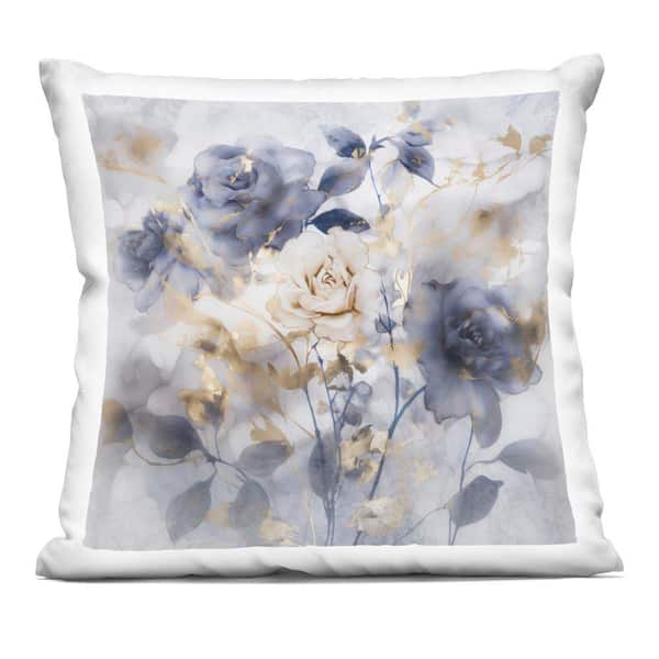 Stupell Industries Muted Roses with Glam Detail Blue Abstract Polyester 18 in. x 18 in. Throw Pillow