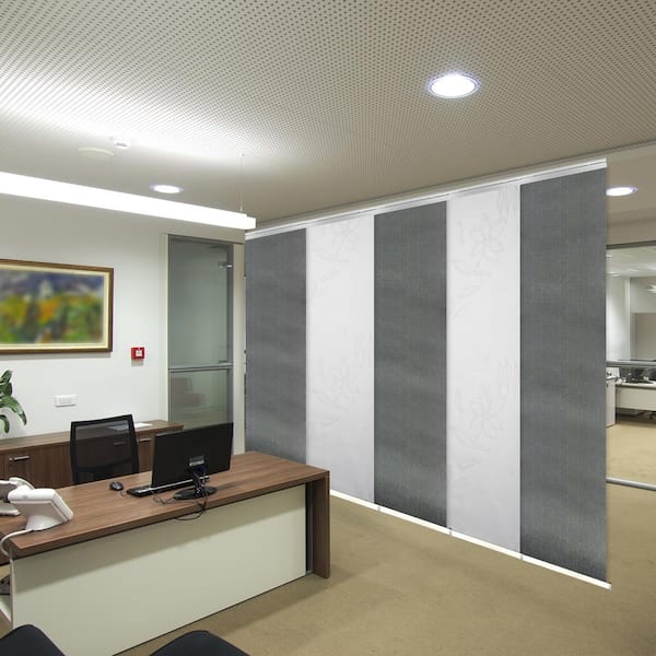 EMOH Heathered Rose 58 in. - 110 in. W x 94 in. L Adjustable 5- Panel White Single Rail Panel Track with 23.5 in. Slates