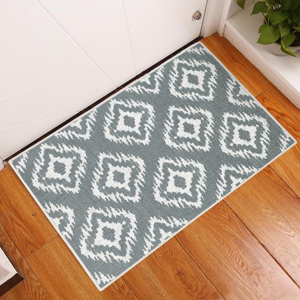 Tetra One Cotton Gray 2 ft. x 3 ft. Thin Non Slip Indoor Area Rug or Front Door Foyer Rug for Entryway