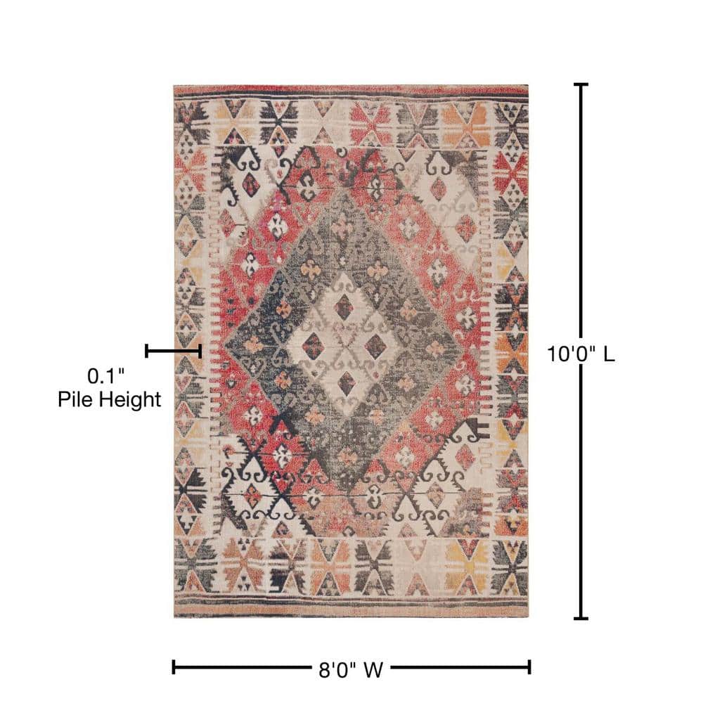 Rust and Multicolor Geometric 8' x 10' Synthetic Area Rug