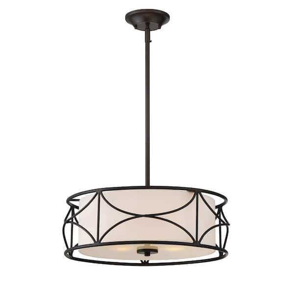 Avara 60-Watt 3-Light Oil Rubbed Bronze Traditional Pendant Light with White Fabric Shade and No Bulbs Included