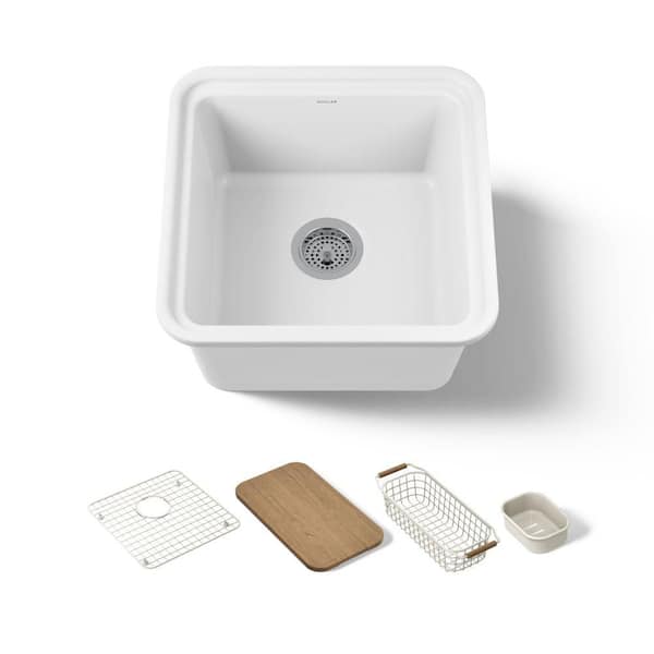 Audrine by Studio McGee Fireclay 18.6 in. Undermount Workstation Bar Sink In White