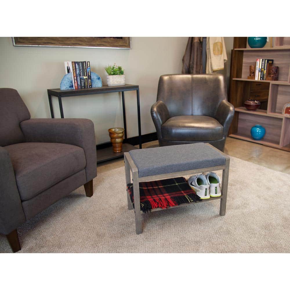 Brushed Gray Solid Bamboo Versatile Storage Bench