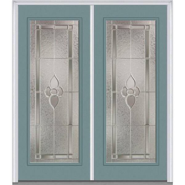 Milliken Millwork 64 in. x 80 in. Master Nouveau Decorative Glass Full Lite Painted Builder's Choice Steel Double Prehung Front Door