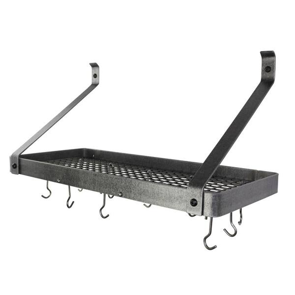 Enclume Handcrafted 36 in. Hammered Steel Gourmet Deep Bookshelf Wall Rack  with Curved Arm with 12-Hooks PR8AC-36 HS - The Home Depot
