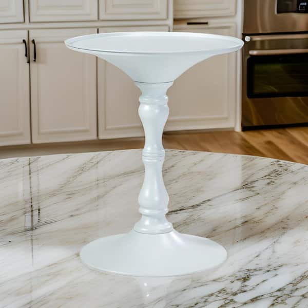 Benjara 18 in. White Round Metal End Table with Hourglass Turned Base