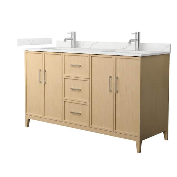 Wyndham Collection Elan 60 in. W x 22 in. D x 35 in. H Double Bath Vanity in White Oak with Giotto Quartz Top