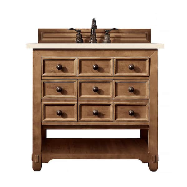 James Martin Vanities Malibu 36 in. W x 23.5 in. D x 35.3 in. H Bath Vanity in Honey Alder with Eternal Marfil Quartz Top