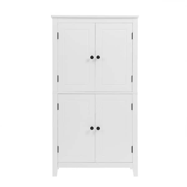 Lycvki 23.6 in. W x 11.8 in. D x 43.3 in. H White Linen Cabinet with 4 Doors, Adjustable Shelves