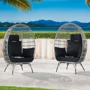 2 -Pieces Outdoor Oversized Gray Rattan Egg Chair Indoor Outdoor Chair