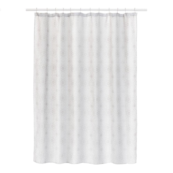 Laura Ashley Jacquard 70 in. x 72 in. Gray Desmond Fabric Shower Curtain