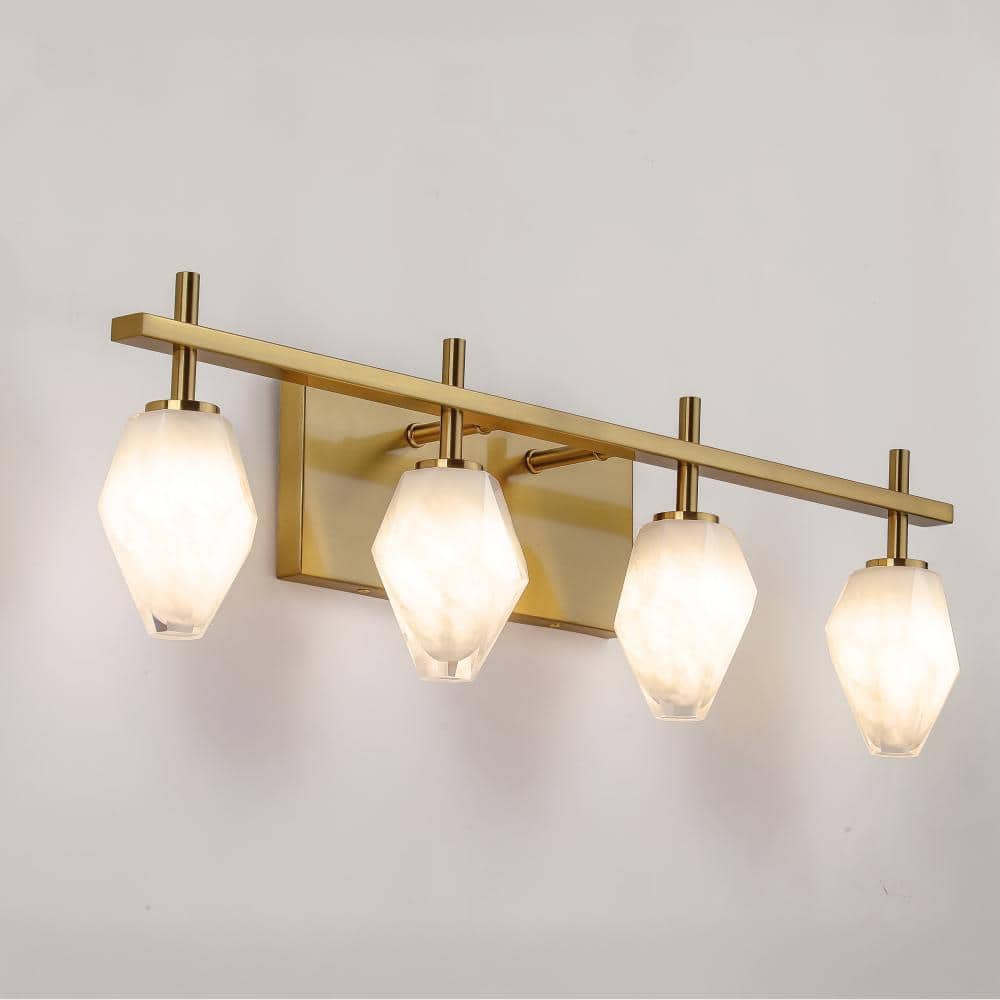 Solaris 26.7 in. 4-light Electroplated Brass Color Vanity Light With Diamond-Shaped Handmade Glass. price history on PriceWatchPro