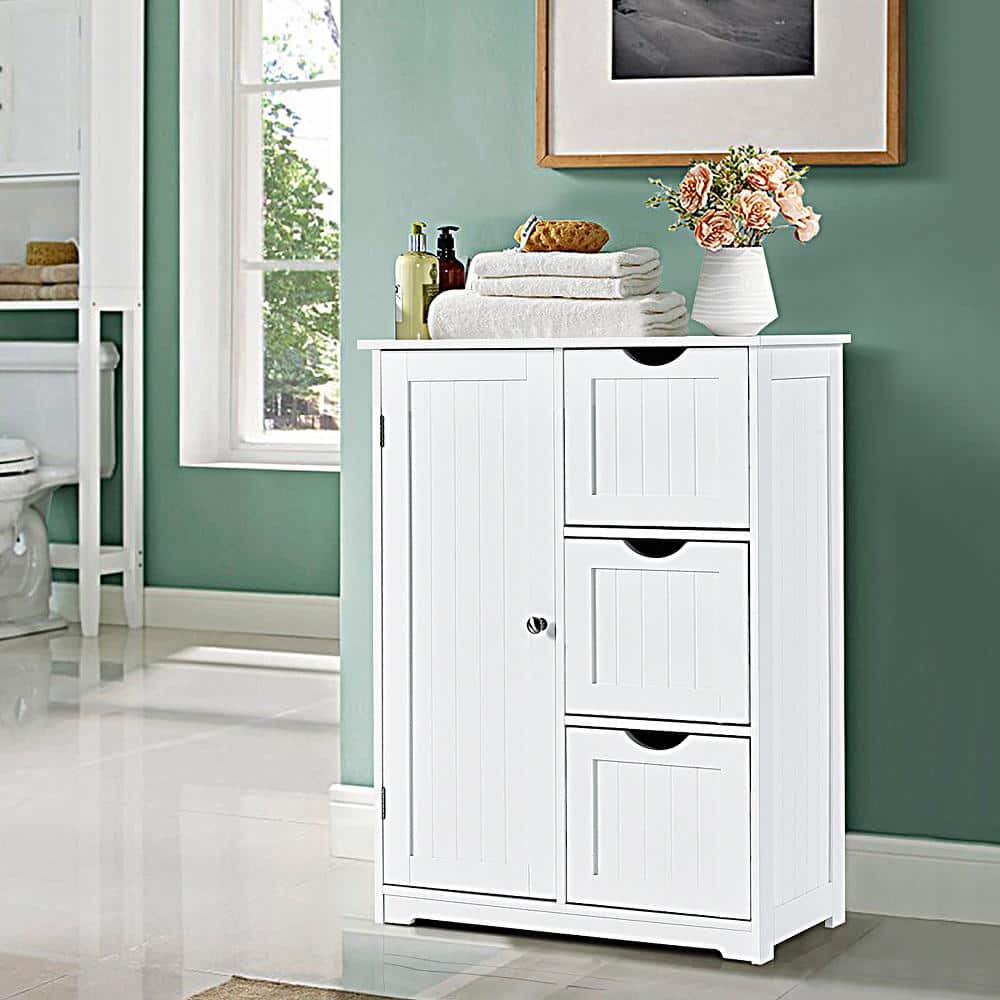 Abilene White Framed Bath Cabinet with Adjustable Shelving and 3 Drawers
