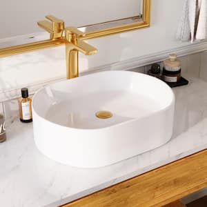 19 in. L x 15 in. W Oval Bathroom Ceramic Vessel Sink in White Above Counter, Faucet not Included