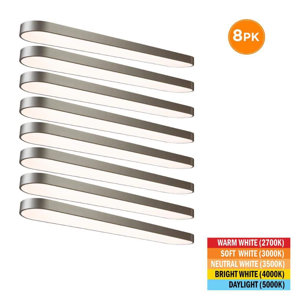 8-Pack 4 ft. x 8 in. Satin Nickel LED Flush Mount Ceiling Light Fixture 2700K 3000K 3500K 4000K 5000K 3500 Lumens 52Watt price history on PriceWatchPro