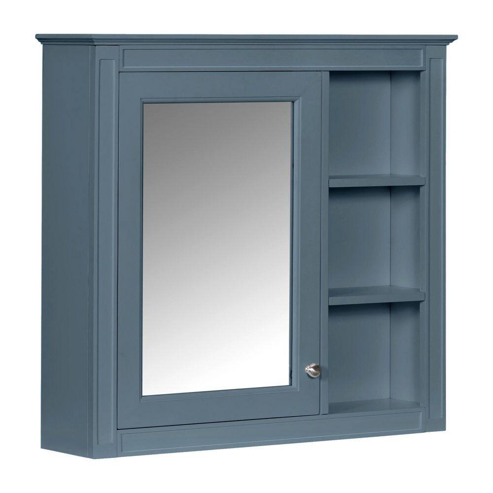Modern 30 in. W x 28 in. H Rectangular Blue Wall Mounted Storage Medicine Cabinet with Mirror, Open Shelves price history on PriceWatchPro