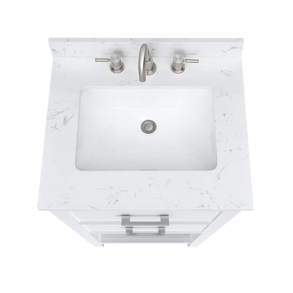 Brooks 25'' White Single Bathroom Vanity with Engineered Marble Top