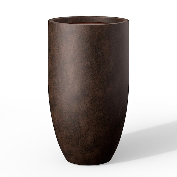 14 in. Large Earthy Brown(Enhanced Innner) Concrete Round Planter / Pot with Drainage Holes