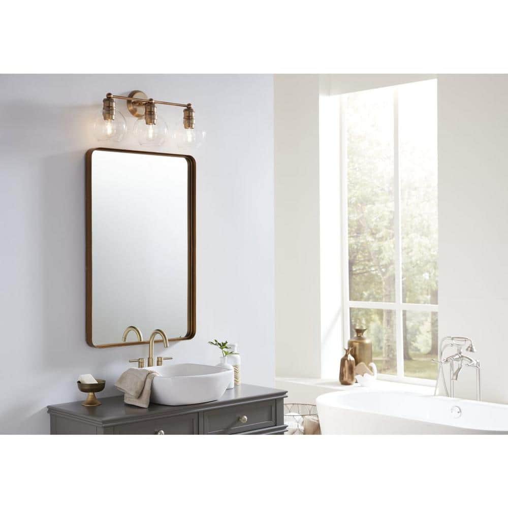 Hansford 3-Light Vintage Brass and Glass Bath Vanity