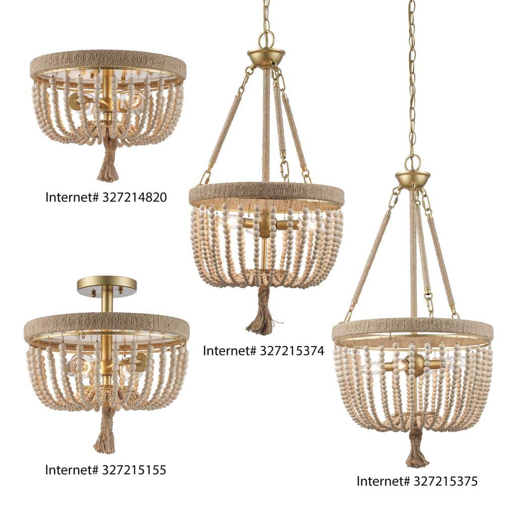 Gold and Jute 18'' Bohemian Bowl Pendant Light