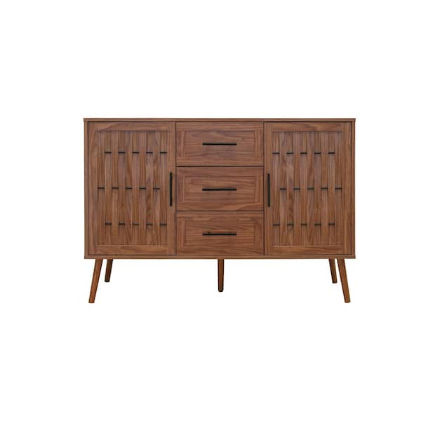 47 in. W x 15 in. D x 33 in. H Ready to Assemble Walnut-Color Accent Storage Cabinet with 2 Door and 3 Drawer