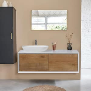47.24 in. W x 21.65 in D. x 20.47 in. H Bath Vanity in Oak and White with White Vanity Top with White Basins