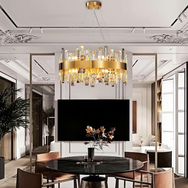 19.6 in. 12-Light Gold Crystal Chandelier, Modern Round K9 Crystal Hanging Pendant Ceiling Light Fixture