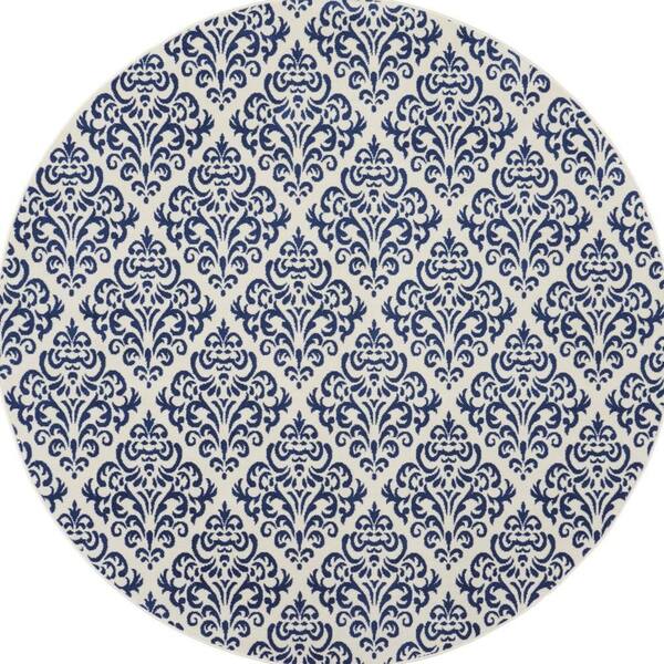 8 ft. Round Blue Medallion Washable Area Rug