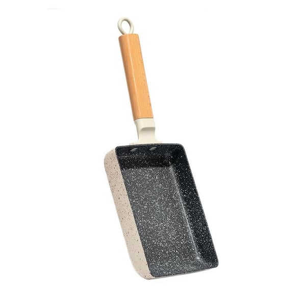 Aluminum Coating Non-Stick Square Omelette Pan with Wood Handle for Electric, Induction, Gas Cooktops, 1 Piece