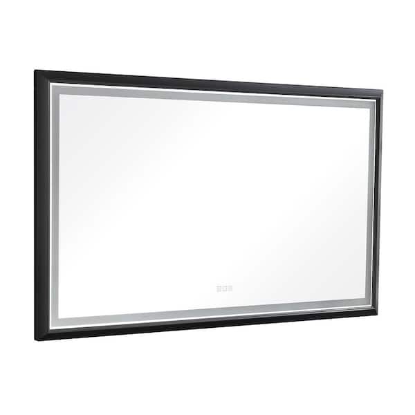 72 in. W x 48 in. H Large Rectangular Metal Framed Dimmable AntiFog Wall Mount LED Bathroom Vanity Mirror in Black