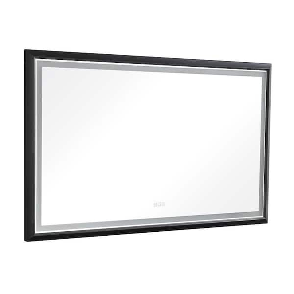 Andrea 72 in. W x 48 in. H Large Rectangular Metal Framed Dimmable AntiFog Wall Mount LED Bathroom Vanity Mirror in Black