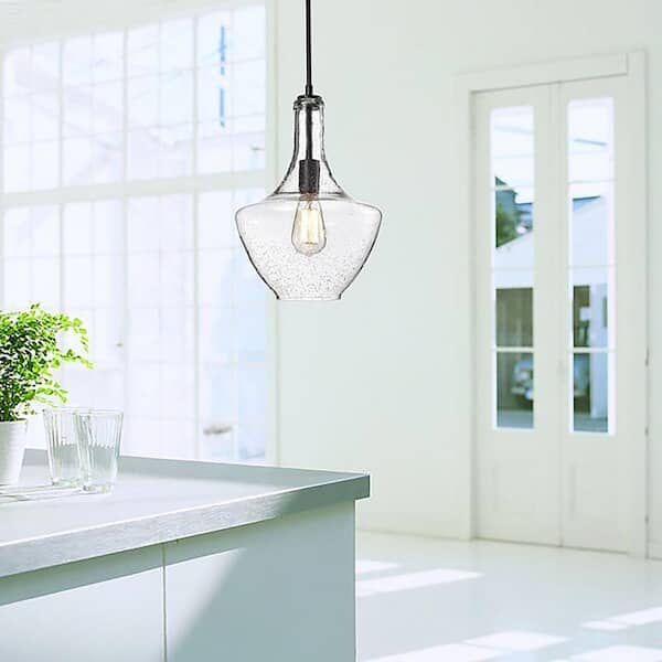 Jojospring Julia 60-Watt 1-Light Antique Black with Clear Bubble Glass Pendant Light