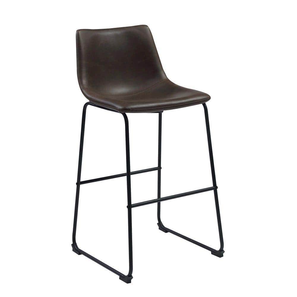 Brown Leather Adjustable Swivel Bar Stool with Wood and Metal Base