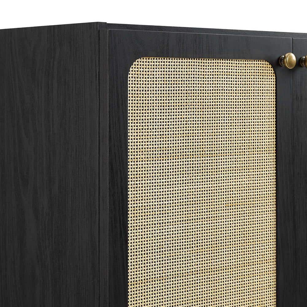 Chaucer Black Wood and Rattan 30" Bathroom Vanity Cabinet