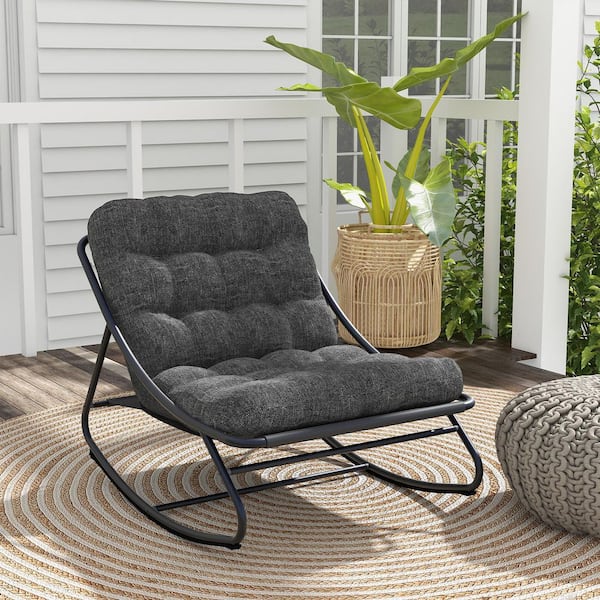 Metal Outdoor Rocking Chair with Thick Cushion, Indoor and Outdoor