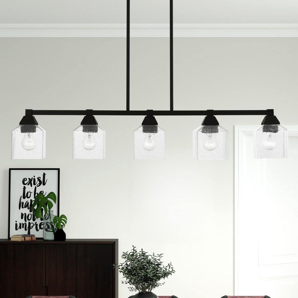 Aragon 5-Light Linear Chandelier in Black with Clear Seeded Glass