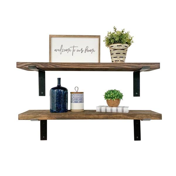 Rustic Wood Floating Shelf with Mounting Bracket, Heavy Duty