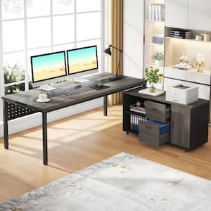 Lanita 71 in. Gray Wood L Shaped Computer Desk with Mobile File Cabinet, Large Modern Executive Desk for Home Office