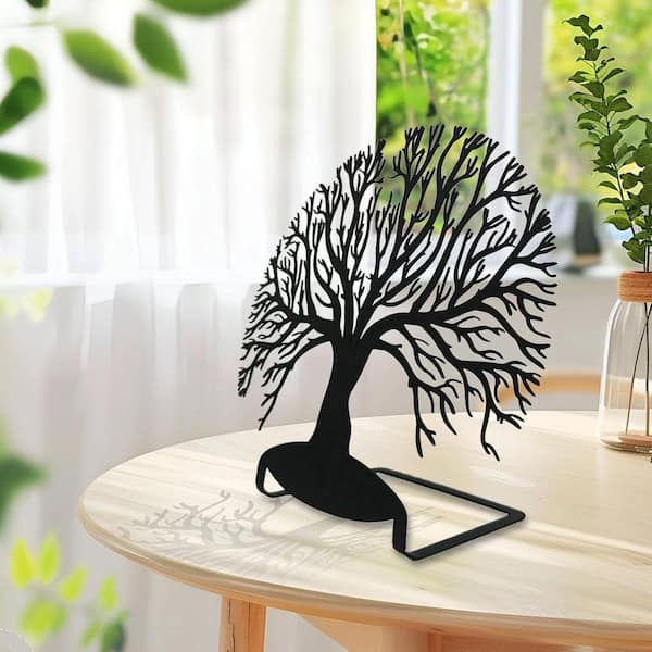 Black 11 in. x 13 in. Metal Tree of Life Table Top Decor