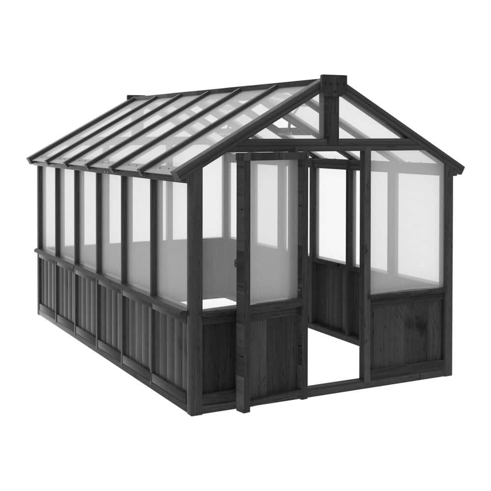 VEIKOUS 8 ft. W x 14 ft. D Black Wooden Plant Outdoor Greenhouse